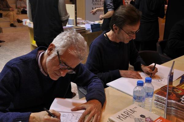 Miguel Gallardo i Ruben Pellejero dedicant els seus comics