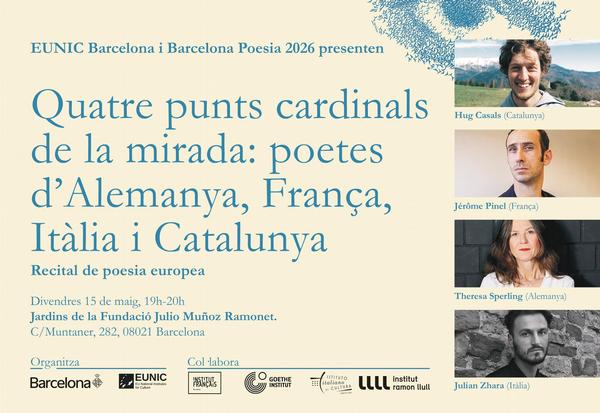 El festival Barcelona Poesia programa un recital amb poetes d’Alemanya, França, Itàlia i Catalunya, amb el suport d’EUNIC