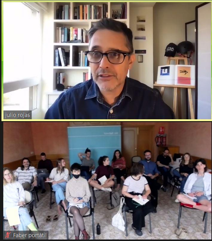 Julio Rojas teaches virtual class for residents